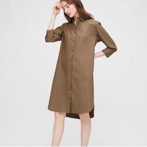 Uniqlo Cotton Poplin Brown Button Down Shirt Dress